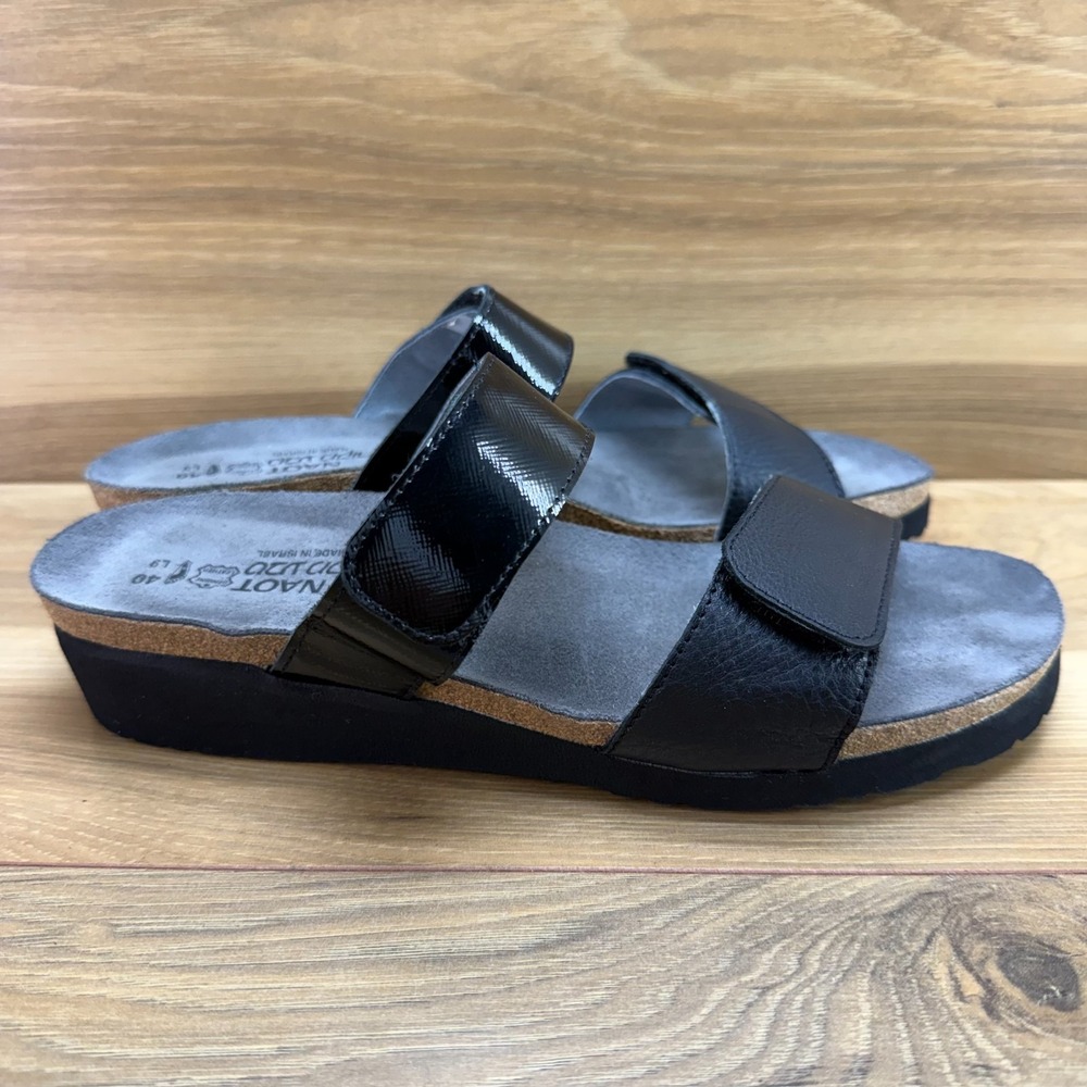NAOT Royalty Wedge Sandals Womens 9 EU 40 Black Leather Slide Comfort Walking